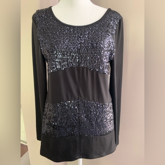 Maurices Small Sequin Sparkling Black Long Sleeve Top Preloved - Picture 1 of 4